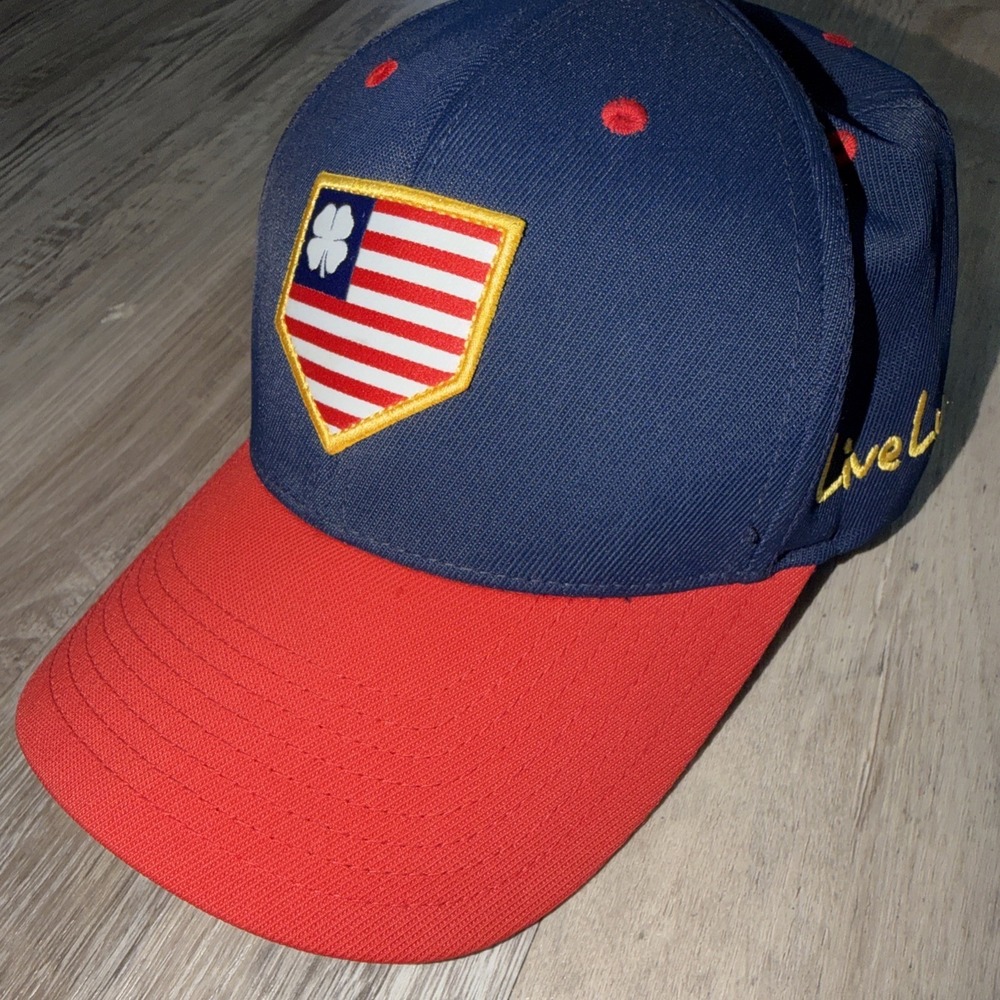 Black Clover Rawlings USA Blue Red Flex Fit Size Small-Medium Live Lucky Hat